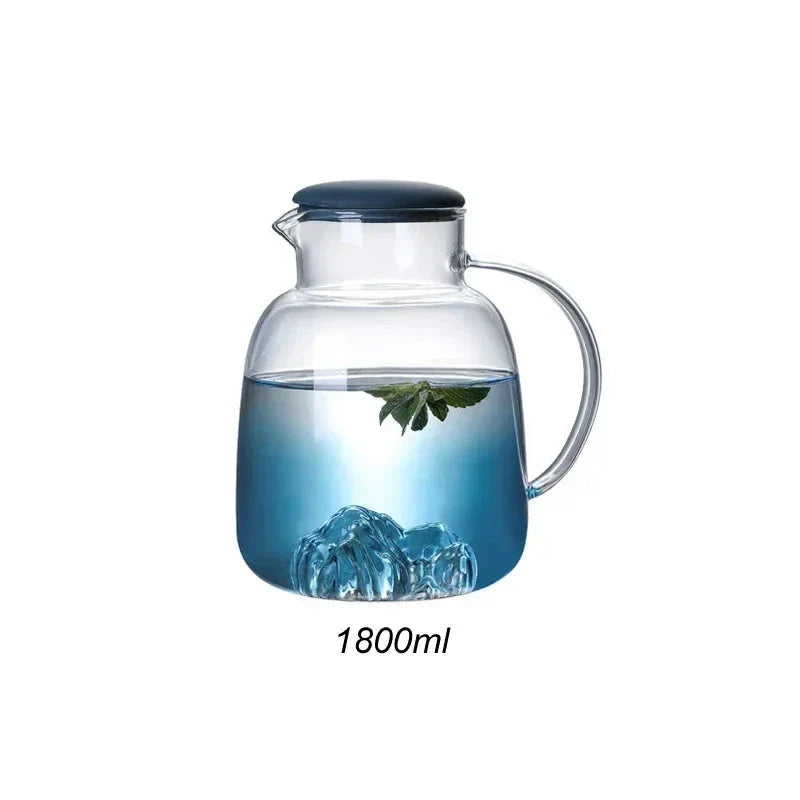 Mountain Gradient Glass Jug with 1800ml Capacity and Ergonomic Handle