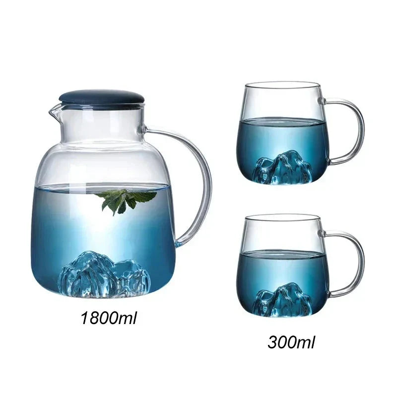 Mountain Gradient Glass Jug with 1800ml Capacity and Ergonomic Handle