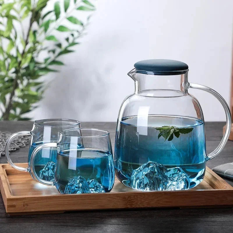 Mountain Gradient Glass Jug with 1800ml Capacity and Ergonomic Handle