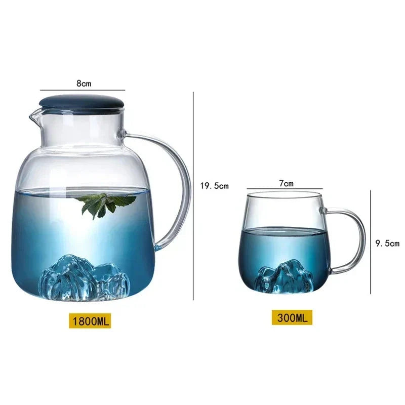 Mountain Gradient Glass Jug with 1800ml Capacity and Ergonomic Handle