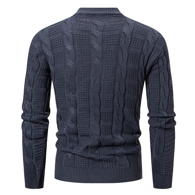 Men's round neck pullover knitwear with twisted detailing, available in classic colours