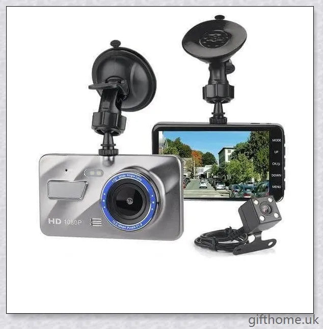 Front and Rear Dual Dash Cam Surveillance System with 1080P HD Video, 170-Degree Wide Angle Lens, and G-Sensor