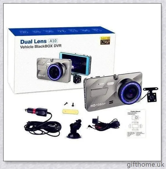 Front and Rear Dual Dash Cam Surveillance System with 1080P HD Video, 170-Degree Wide Angle Lens, and G-Sensor