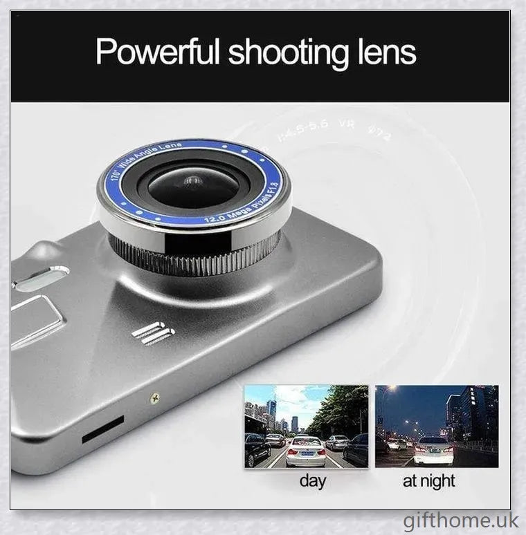 Front and Rear Dual Dash Cam Surveillance System with 1080P HD Video, 170-Degree Wide Angle Lens, and G-Sensor