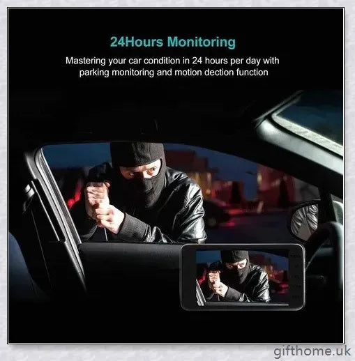 Front and Rear Dual Dash Cam Surveillance System with 1080P HD Video, 170-Degree Wide Angle Lens, and G-Sensor