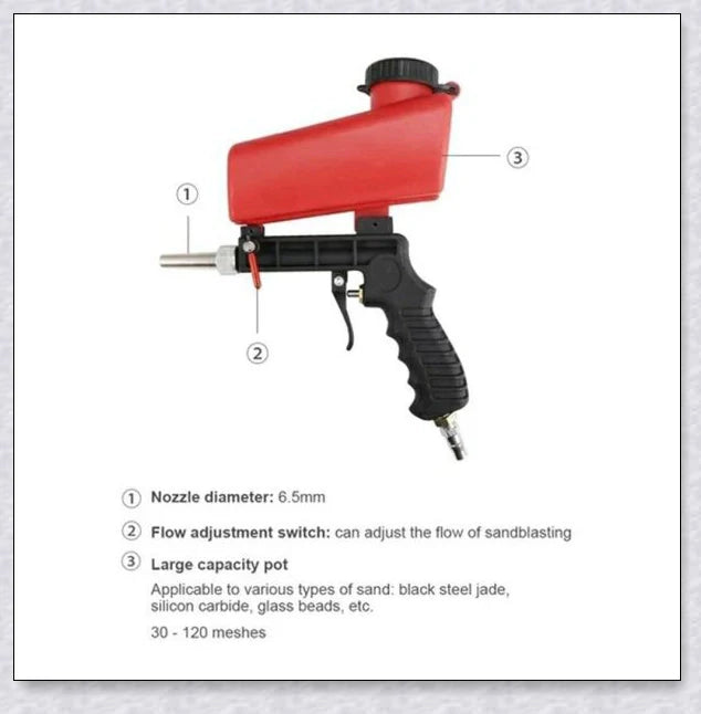 Portable sand blaster with adjustable airflow, suitable for rust removal, polishing, and surface cleaning