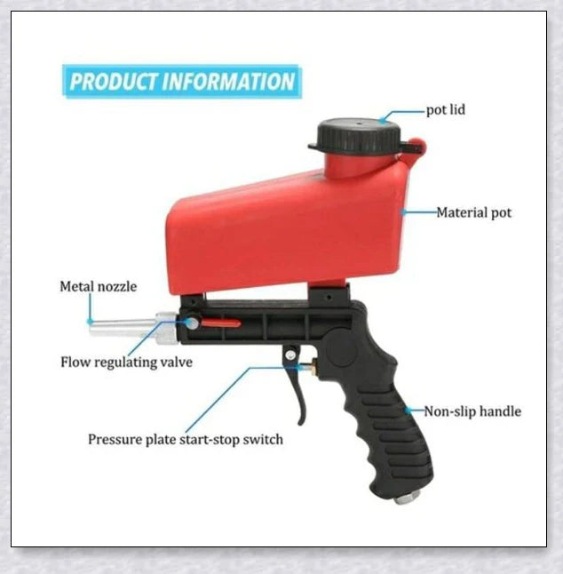 Portable sand blaster with adjustable airflow, suitable for rust removal, polishing, and surface cleaning