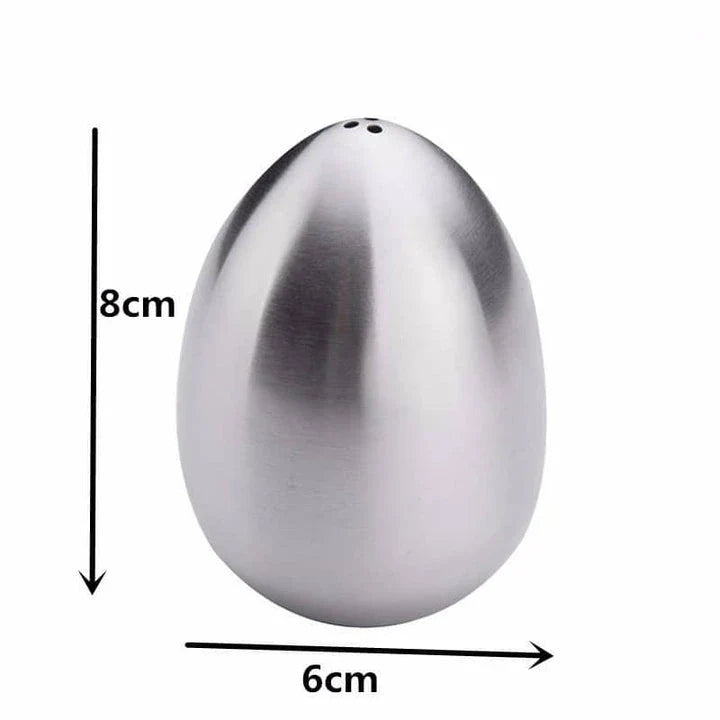 Elegant egg-shaped stainless steel pepper and salt jars set for effortless seasoning