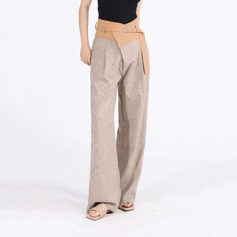 A pair of stylish high-waisted colourblock spliced wide-leg trousers for women