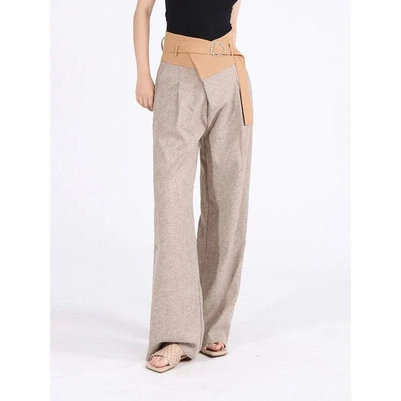 A pair of stylish high-waisted colourblock spliced wide-leg trousers for women