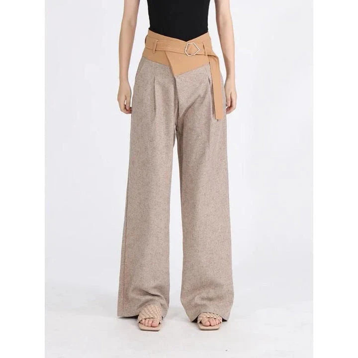A pair of stylish high-waisted colourblock spliced wide-leg trousers for women
