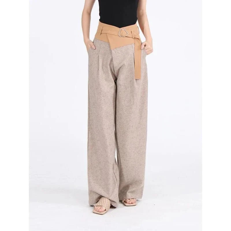A pair of stylish high-waisted colourblock spliced wide-leg trousers for women