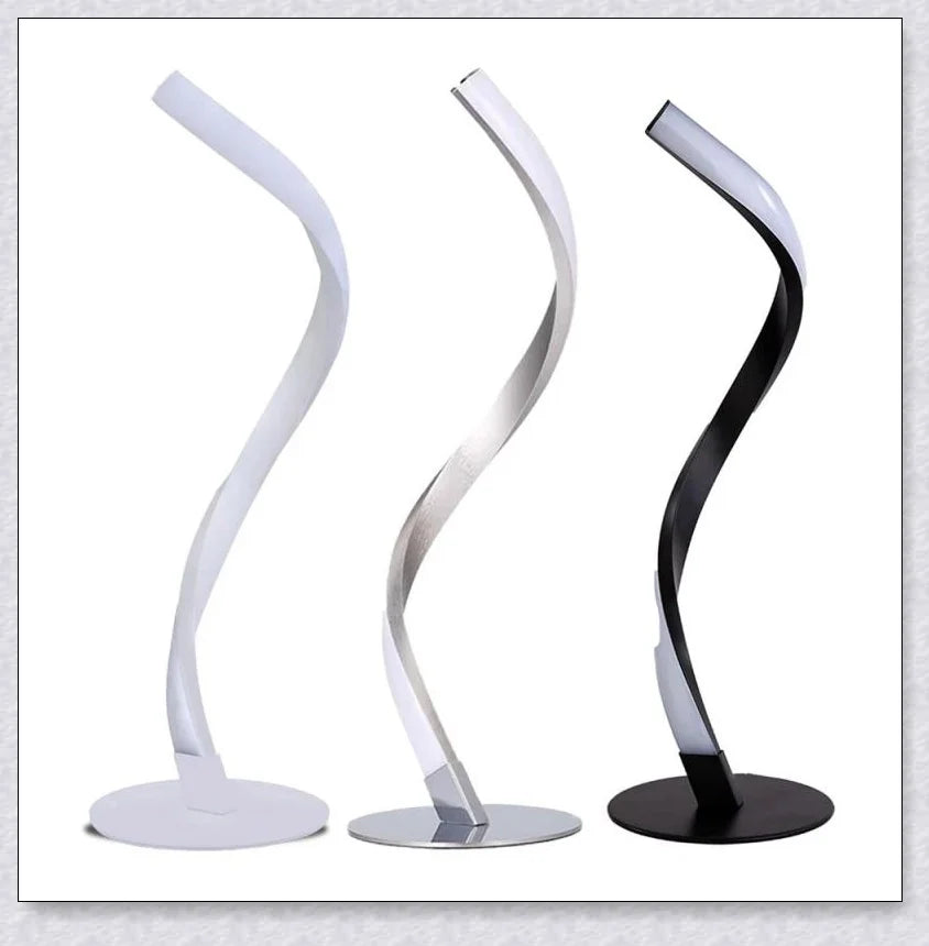 Stylish modern spiral table lamp with adjustable brightness and three colour modes