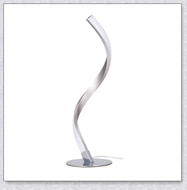 Stylish modern spiral table lamp with adjustable brightness and three colour modes