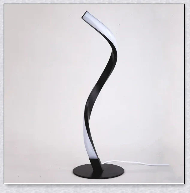 Stylish modern spiral table lamp with adjustable brightness and three colour modes