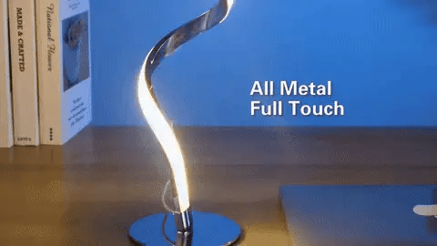 Stylish modern spiral table lamp with adjustable brightness and three colour modes