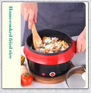 A multi-function electric cooking pot with a non-stick base, allowing for a variety of cooking tasks such as boiling, frying, and simmering.