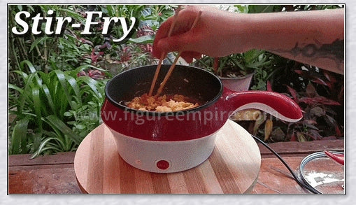 A multi-function electric cooking pot with a non-stick base, allowing for a variety of cooking tasks such as boiling, frying, and simmering.