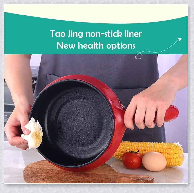 A multi-function electric cooking pot with a non-stick base, allowing for a variety of cooking tasks such as boiling, frying, and simmering.