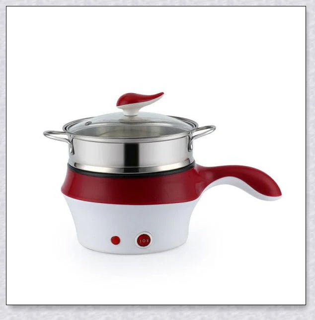 A multi-function electric cooking pot with a non-stick base, allowing for a variety of cooking tasks such as boiling, frying, and simmering.