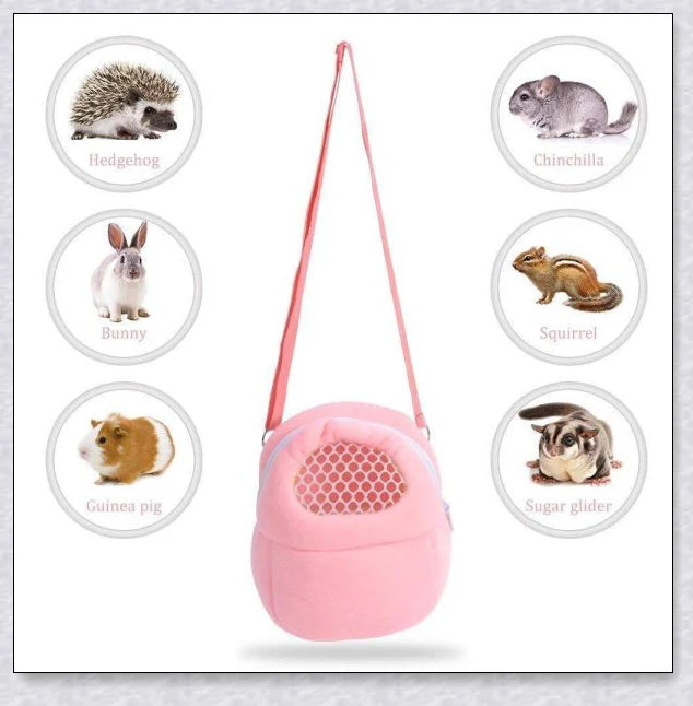 Soft, sponge-padded Rabbit Travel Carrier with breathable mesh top and adjustable shoulder strap for comfortable, hands-free transport of small pets.