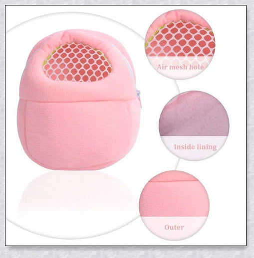Soft, sponge-padded Rabbit Travel Carrier with breathable mesh top and adjustable shoulder strap for comfortable, hands-free transport of small pets.