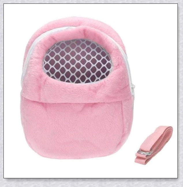 Soft, sponge-padded Rabbit Travel Carrier with breathable mesh top and adjustable shoulder strap for comfortable, hands-free transport of small pets.