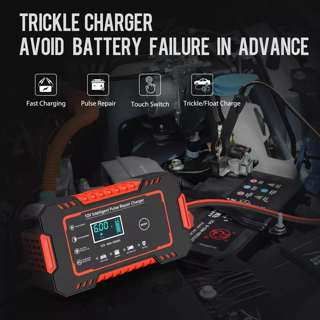 12V Automatic Battery Charger with Digital Display - Compact and Lightweight Design for Efficient Lead-Acid Battery Charging and Repair