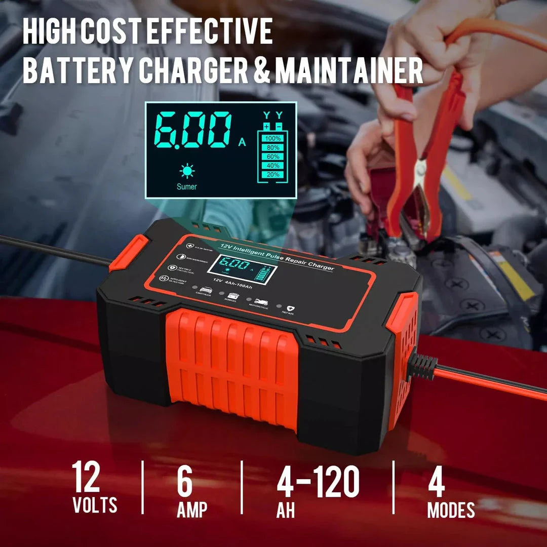 12V Automatic Battery Charger with Digital Display - Compact and Lightweight Design for Efficient Lead-Acid Battery Charging and Repair
