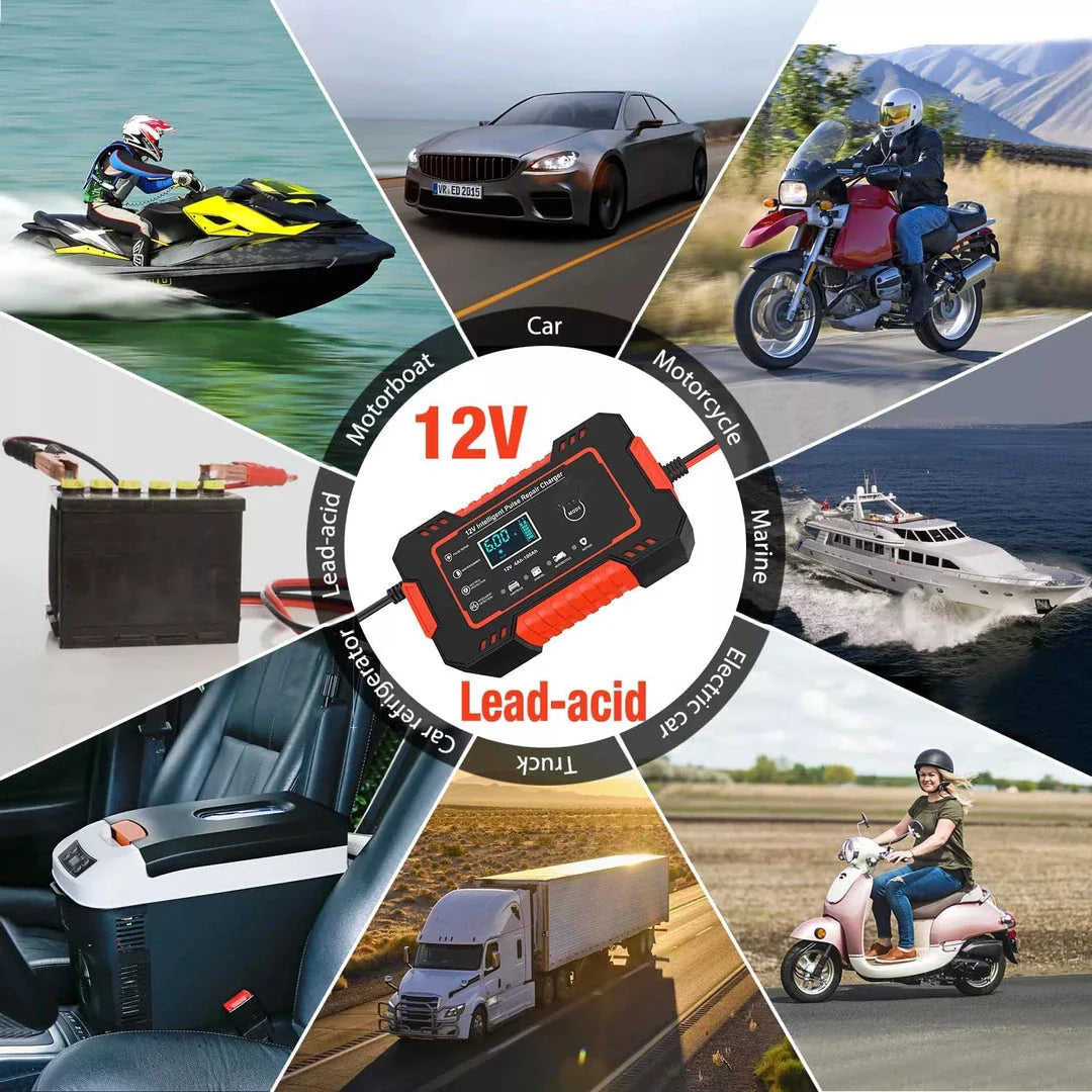12V Automatic Battery Charger with Digital Display - Compact and Lightweight Design for Efficient Lead-Acid Battery Charging and Repair