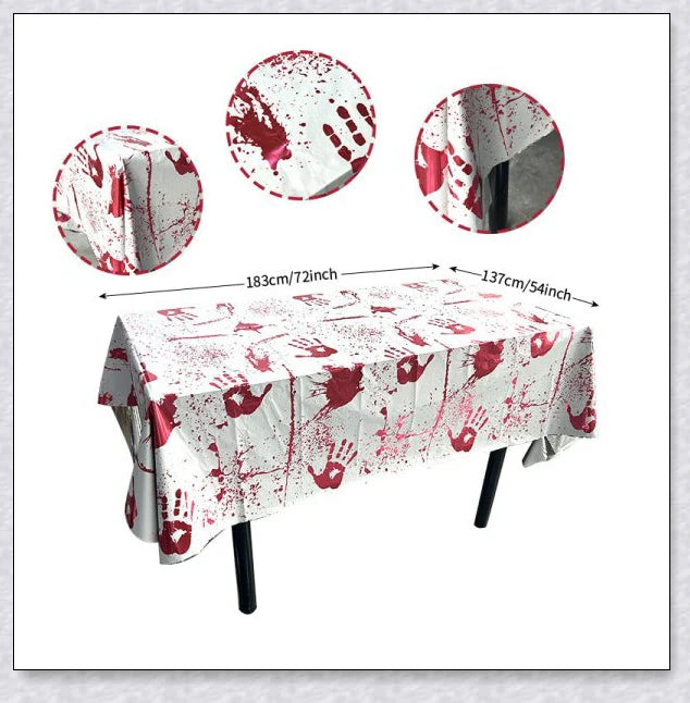 Tablefear Halloween Horror Party Tablecloth with spooky bat and pumpkin design