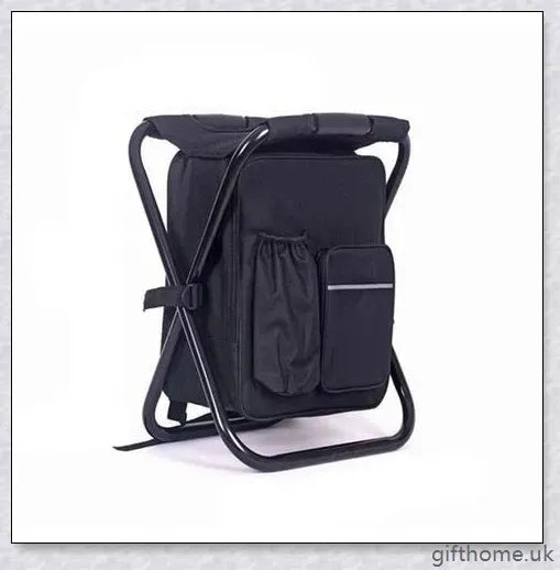 A versatile backpack with a cooler bag and a foldable chair, perfect for outdoor activities and adventures