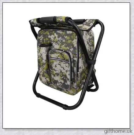 A versatile backpack with a cooler bag and a foldable chair, perfect for outdoor activities and adventures