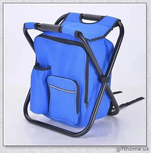 A versatile backpack with a cooler bag and a foldable chair, perfect for outdoor activities and adventures