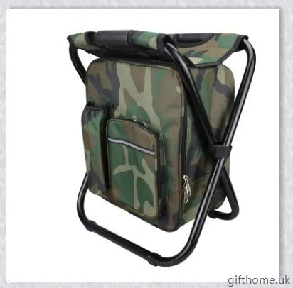 A versatile backpack with a cooler bag and a foldable chair, perfect for outdoor activities and adventures