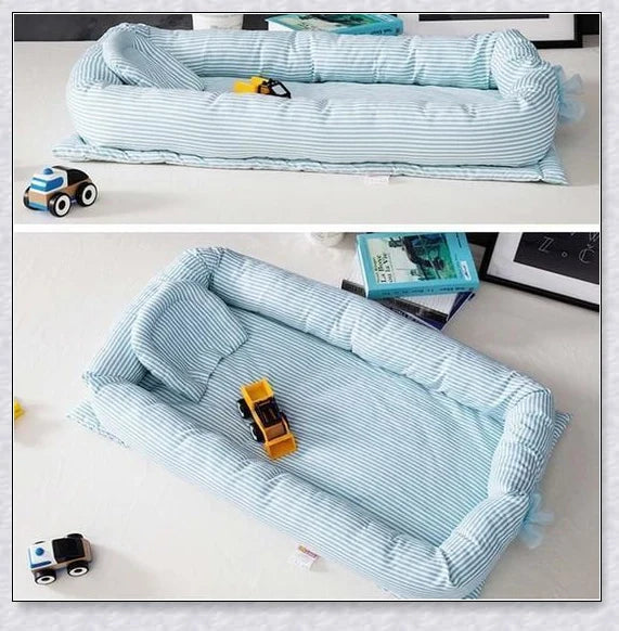 Portable Toddler Travel Bed with cotton construction and fitted sheet for comfortable rest on the go