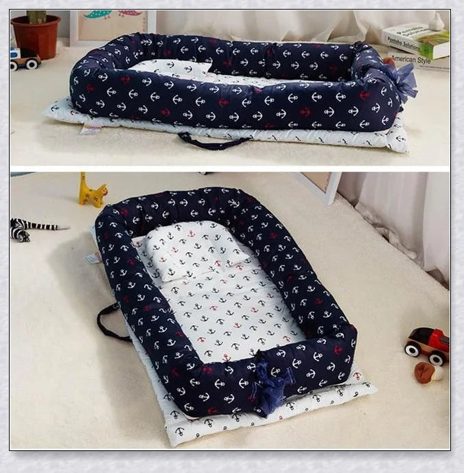 Portable Toddler Travel Bed with cotton construction and fitted sheet for comfortable rest on the go