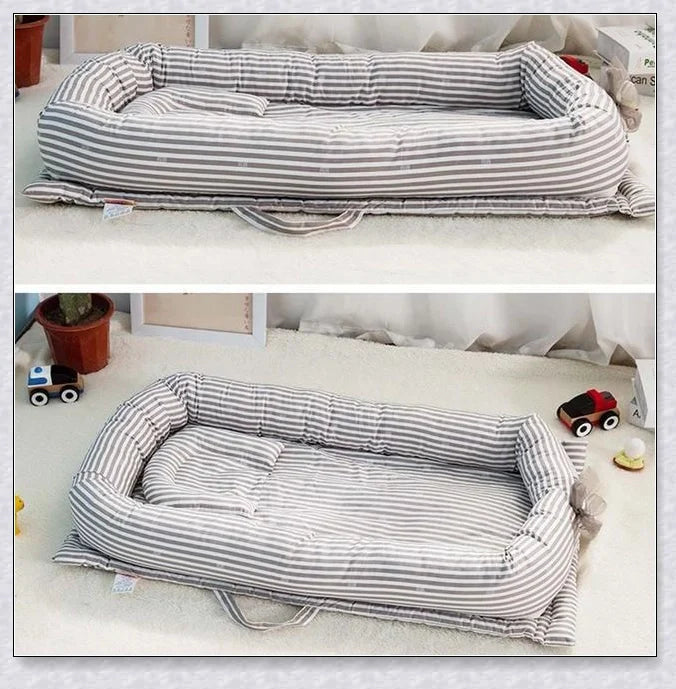 Portable Toddler Travel Bed with cotton construction and fitted sheet for comfortable rest on the go