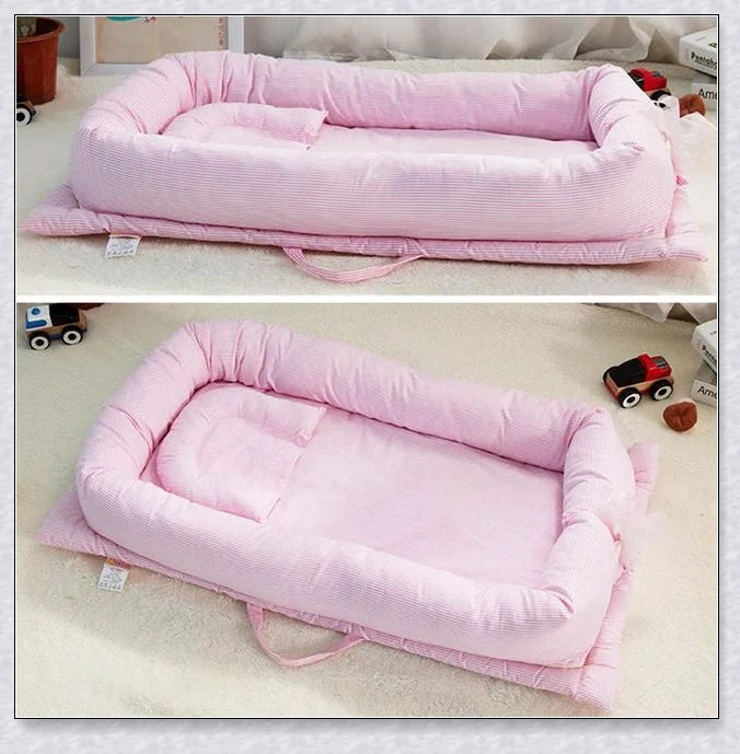 Portable Toddler Travel Bed with cotton construction and fitted sheet for comfortable rest on the go