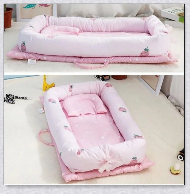 Portable Toddler Travel Bed with cotton construction and fitted sheet for comfortable rest on the go