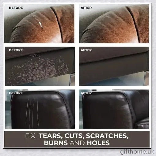 A tube of Advanced Leather Repair Gel in black and white colours, used to restore and repair leather surfaces such as furniture, car seats, and accessories.