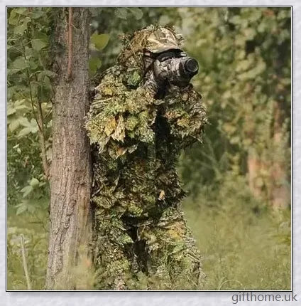 Ghillie Camouflage Camo Suit with 3D leaf pattern for seamless blending in natural environments