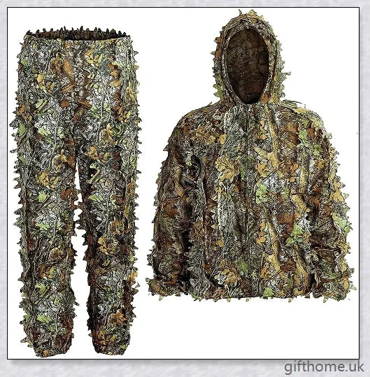Ghillie Camouflage Camo Suit with 3D leaf pattern for seamless blending in natural environments