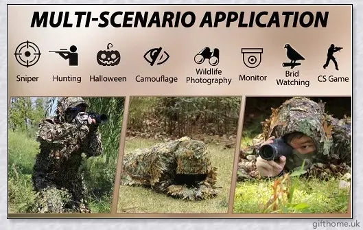 Ghillie Camouflage Camo Suit with 3D leaf pattern for seamless blending in natural environments