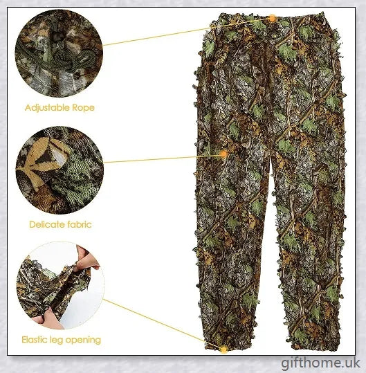 Ghillie Camouflage Camo Suit with 3D leaf pattern for seamless blending in natural environments