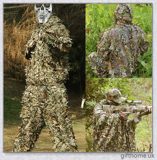 Ghillie Camouflage Camo Suit with 3D leaf pattern for seamless blending in natural environments