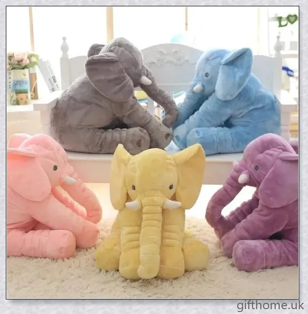 Soft, cuddly elephant-shaped plush toy pillow in a variety of colours, perfect for babies, toddlers, and kids
