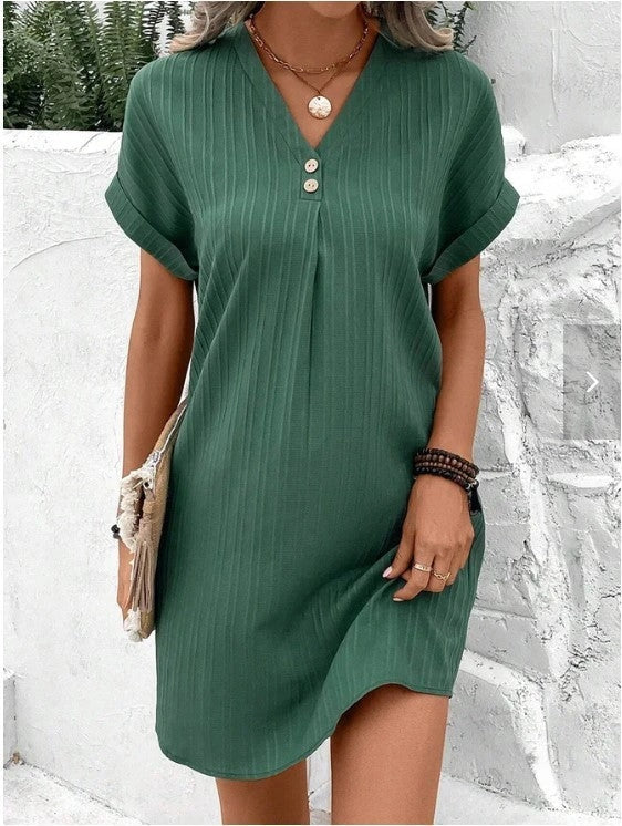 Stylish V-neck short-sleeved women's dress in various colours
