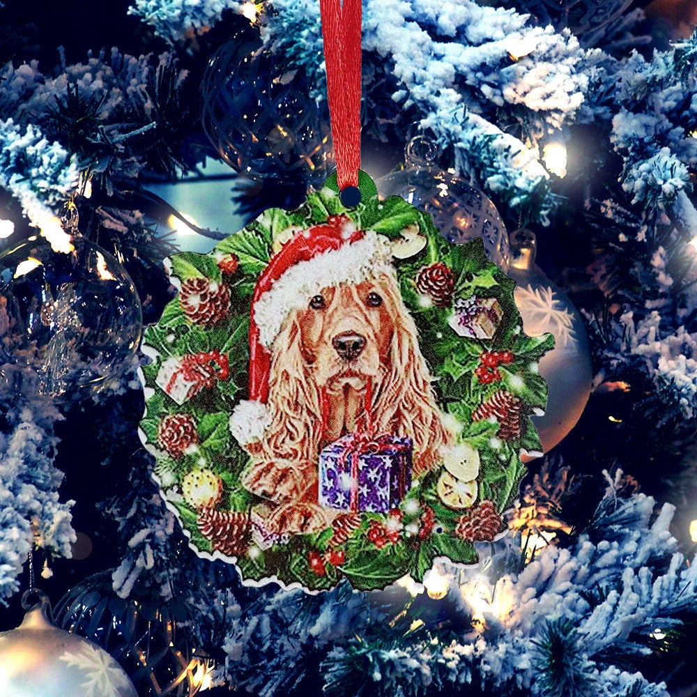 Personalised wooden Christmas ornament with geometric design and painted finish