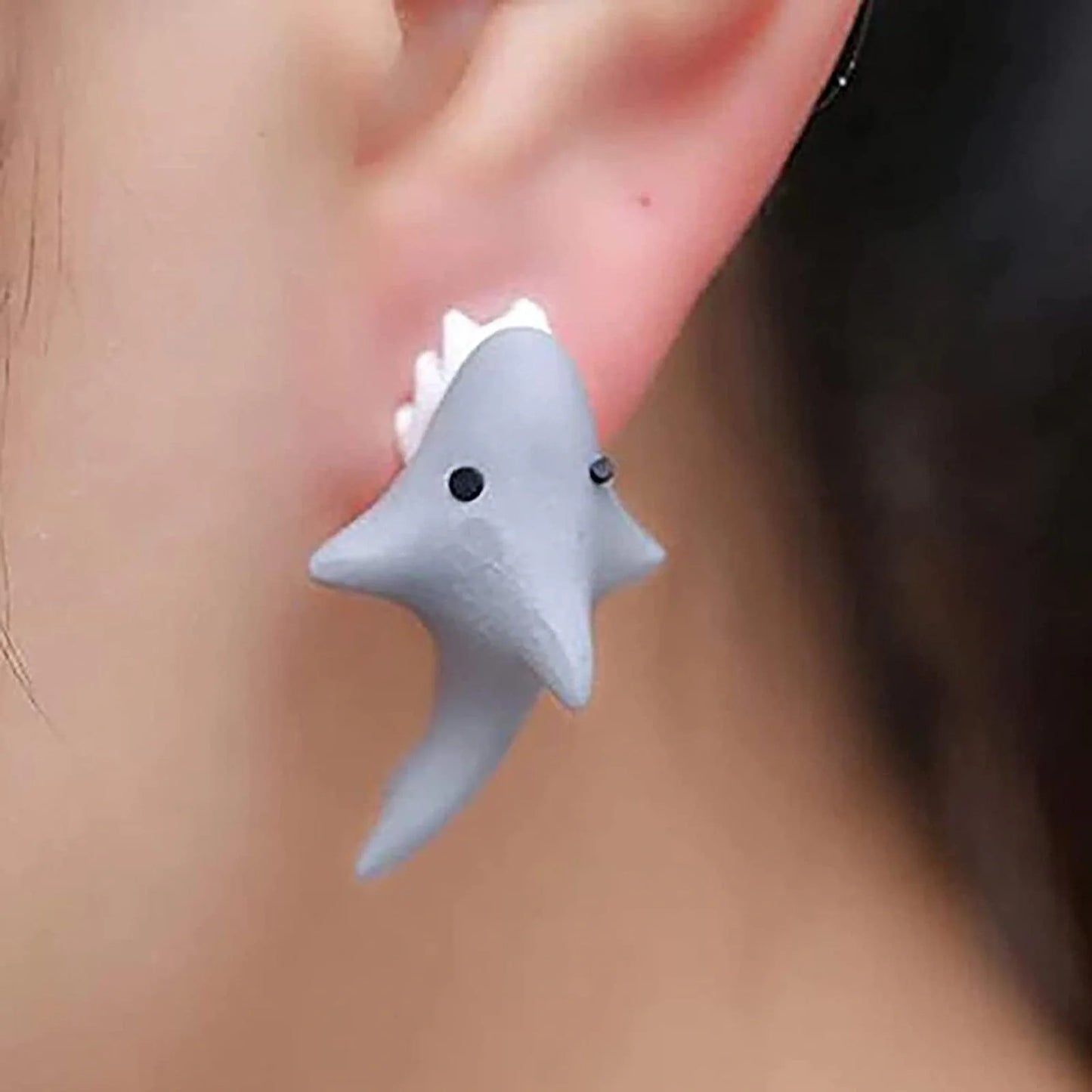 Handmade cartoon shark bite 3D stud earrings for women, unique sea animal jewellery